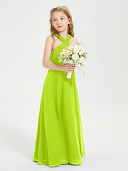 Robes de Demoiselles d'Honneur Junior Longues à Décolleté Grec Vert Citron