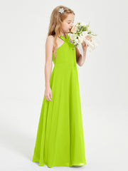 Robes de Demoiselles d'Honneur Junior Longues à Décolleté Grec Vert Citron