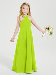 Robes de Demoiselles d'Honneur Junior Longues à Décolleté Grec Vert Citron