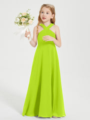 Robes de Demoiselles d'Honneur Junior Longues à Décolleté Grec Vert Citron