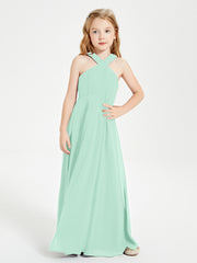 Robes de Demoiselles d'Honneur Junior Longues à Décolleté Grec Vert Menthe
