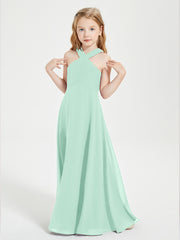 Robes de Demoiselles d'Honneur Junior Longues à Décolleté Grec Vert Menthe