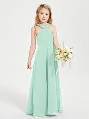 Robes de Demoiselles d'Honneur Junior Longues à Décolleté Grec Vert Menthe