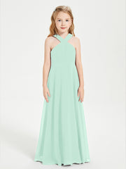 Robes de Demoiselles d'Honneur Junior Longues à Décolleté Grec Vert Menthe