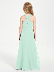 Robes de Demoiselles d'Honneur Junior Longues à Décolleté Grec Vert Menthe