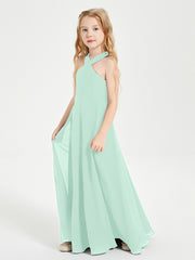 Robes de Demoiselles d'Honneur Junior Longues à Décolleté Grec Vert Menthe
