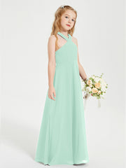 Robes de Demoiselles d'Honneur Junior Longues à Décolleté Grec Vert Menthe