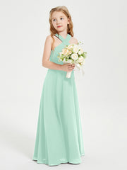 Robes de Demoiselles d'Honneur Junior Longues à Décolleté Grec Vert Menthe