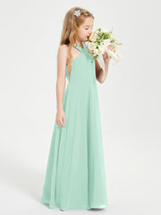 Robes de Demoiselles d'Honneur Junior Longues à Décolleté Grec Vert Menthe