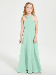 Robes de Demoiselles d'Honneur Junior Longues à Décolleté Grec Vert Menthe