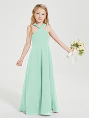 Robes de Demoiselles d'Honneur Junior Longues à Décolleté Grec Vert Menthe