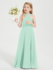 Robes de Demoiselles d'Honneur Junior Longues à Décolleté Grec Vert Menthe