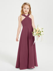 Robes de Demoiselles d'Honneur Junior Longues à Décolleté Grec Mûre