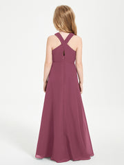 Robes de Demoiselles d'Honneur Junior Longues à Décolleté Grec Mûre