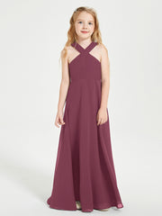 Robes de Demoiselles d'Honneur Junior Longues à Décolleté Grec Mûre