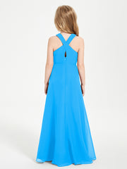 Robes de Demoiselles d'Honneur Junior Longues à Décolleté Grec Bleu Océan