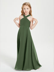 Robes de Demoiselles d'Honneur Junior Longues à Décolleté Grec Olive Verte