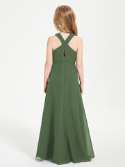 Robes de Demoiselles d'Honneur Junior Longues à Décolleté Grec Olive Verte