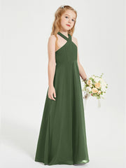 Robes de Demoiselles d'Honneur Junior Longues à Décolleté Grec Olive Verte