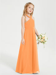Robes de Demoiselles d'Honneur Junior Longues à Décolleté Grec Orange