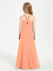 Robes de Demoiselles d'Honneur Junior Longues à Décolleté Grec Papaye