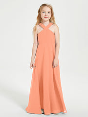 Robes de Demoiselles d'Honneur Junior Longues à Décolleté Grec Papaye