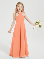 Robes de Demoiselles d'Honneur Junior Longues à Décolleté Grec Papaye