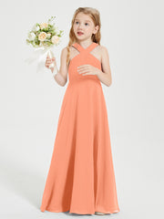 Robes de Demoiselles d'Honneur Junior Longues à Décolleté Grec Papaye