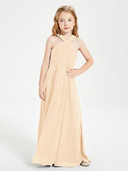 Robes de Demoiselles d'Honneur Junior Longues à Décolleté Grec Pêche