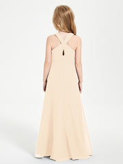 Robes de Demoiselles d'Honneur Junior Longues à Décolleté Grec Pêche