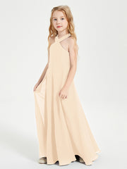 Robes de Demoiselles d'Honneur Junior Longues à Décolleté Grec Pêche