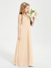 Robes de Demoiselles d'Honneur Junior Longues à Décolleté Grec Pêche