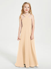 Robes de Demoiselles d'Honneur Junior Longues à Décolleté Grec Pêche