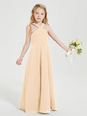 Robes de Demoiselles d'Honneur Junior Longues à Décolleté Grec Pêche