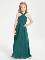 Robes de Demoiselles d'Honneur Junior Longues à Décolleté Grec Paon