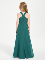 Robes de Demoiselles d'Honneur Junior Longues à Décolleté Grec Paon