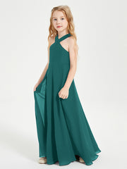 Robes de Demoiselles d'Honneur Junior Longues à Décolleté Grec Paon