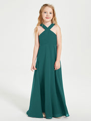 Robes de Demoiselles d'Honneur Junior Longues à Décolleté Grec Paon