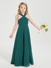Robes de Demoiselles d'Honneur Junior Longues à Décolleté Grec Paon