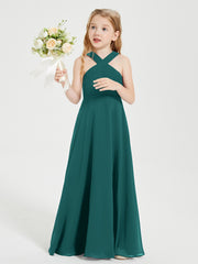 Robes de Demoiselles d'Honneur Junior Longues à Décolleté Grec Paon