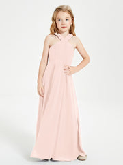 Robes de Demoiselles d'Honneur Junior Longues à Décolleté Grec Rose Perle