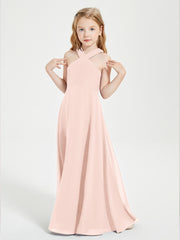 Robes de Demoiselles d'Honneur Junior Longues à Décolleté Grec Rose Perle