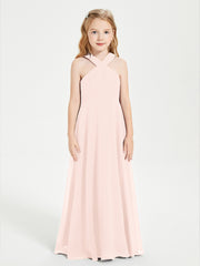 Robes de Demoiselles d'Honneur Junior Longues à Décolleté Grec Rose Perle