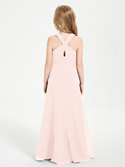 Robes de Demoiselles d'Honneur Junior Longues à Décolleté Grec Rose Perle