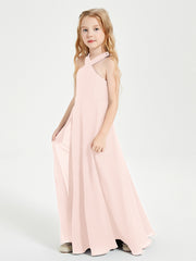Robes de Demoiselles d'Honneur Junior Longues à Décolleté Grec Rose Perle