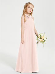 Robes de Demoiselles d'Honneur Junior Longues à Décolleté Grec Rose Perle