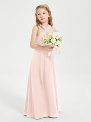 Robes de Demoiselles d'Honneur Junior Longues à Décolleté Grec Rose Perle