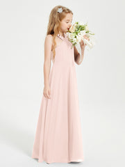 Robes de Demoiselles d'Honneur Junior Longues à Décolleté Grec Rose Perle