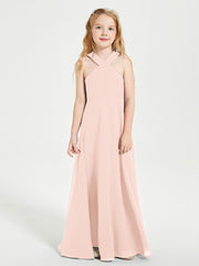 Robes de Demoiselles d'Honneur Junior Longues à Décolleté Grec Rose Perle