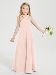 Robes de Demoiselles d'Honneur Junior Longues à Décolleté Grec Rose Perle